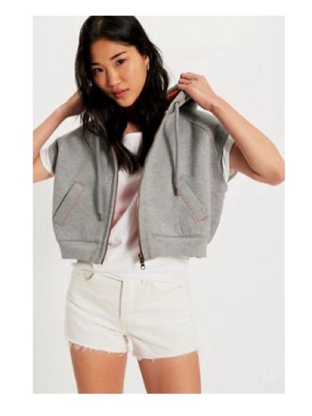 We The Free Gray Short-Sleeve Zip Hoodie Vest